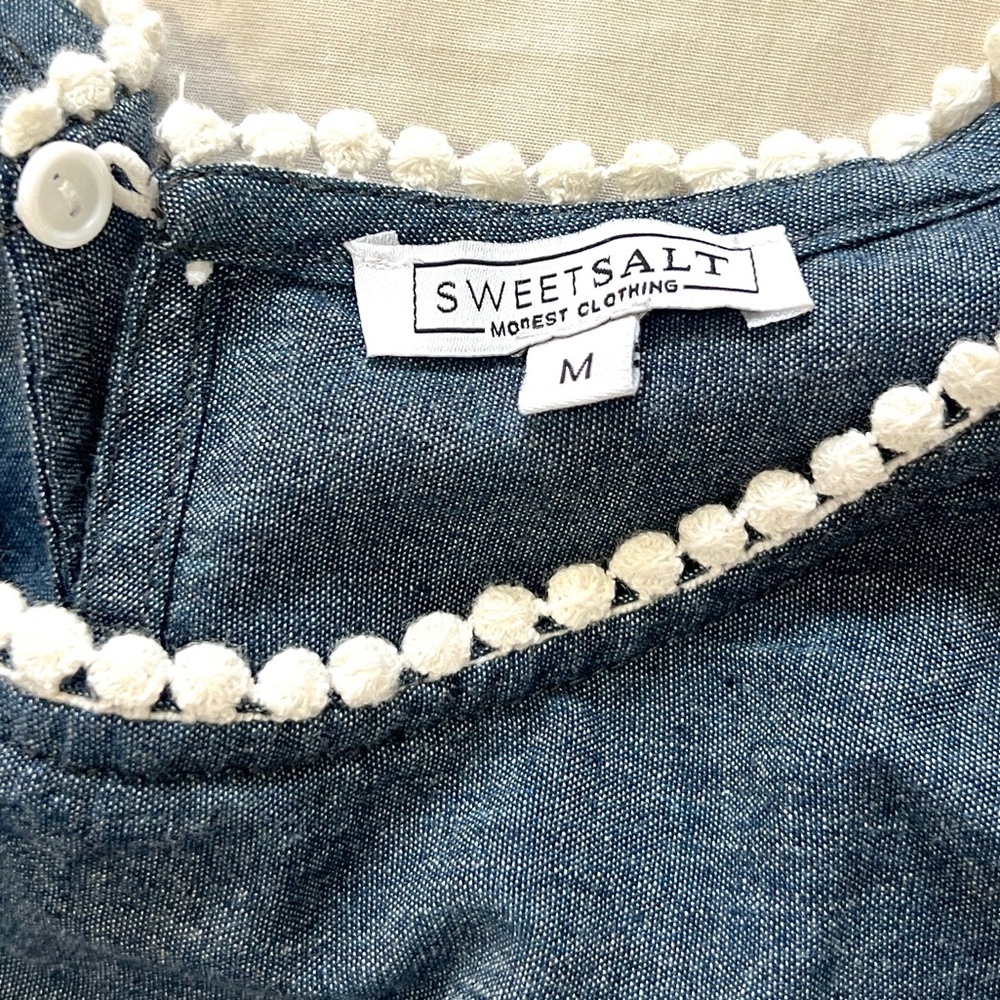 Sweet Salt Chambray Lace Embroidered Cottagecore Top Modest Prairie Blue Size M - Picture 2 of 9